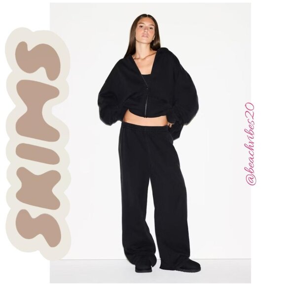 SKIMS Boyfriend Fleece Oversized Straight Leg Pant Onyx Large NWOT - Picture 1 of 5